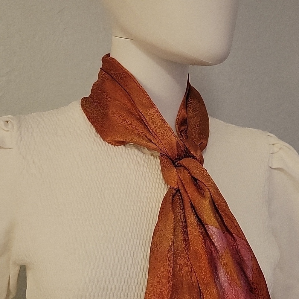 Vtg Artisan Rust Pink Seahorse Watercolor Satin Sash Scarf - Picture 2 of 6